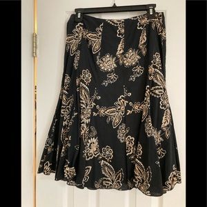 Black flower lined midi skirt